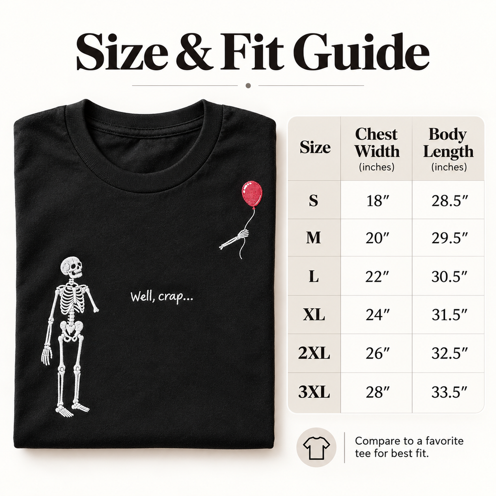 Well, Crap Glow-in-the-Dark Embroidered Skeleton T-Shirt — Heavyweight Unisex Tee