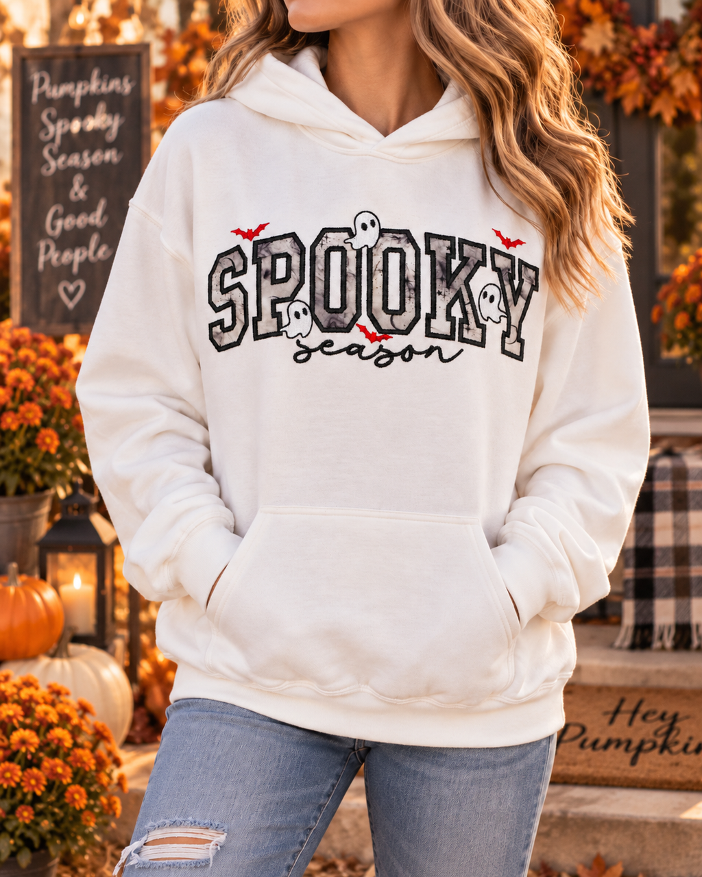 Spooky Season Glow-in-the-Dark Embroidered Appliqué Hoodie