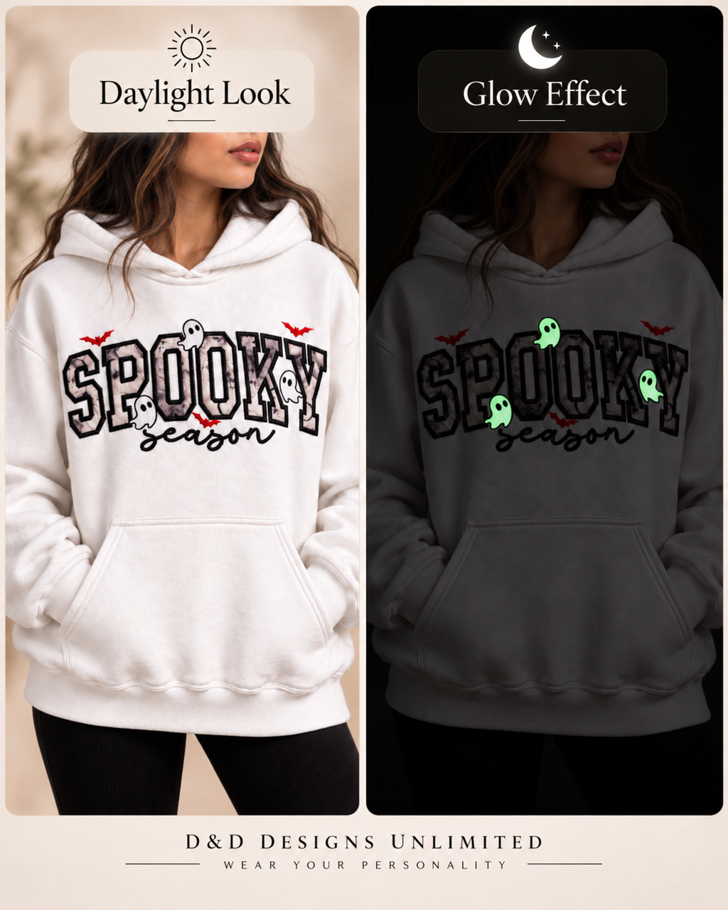Spooky Season Glow-in-the-Dark Embroidered Appliqué Hoodie