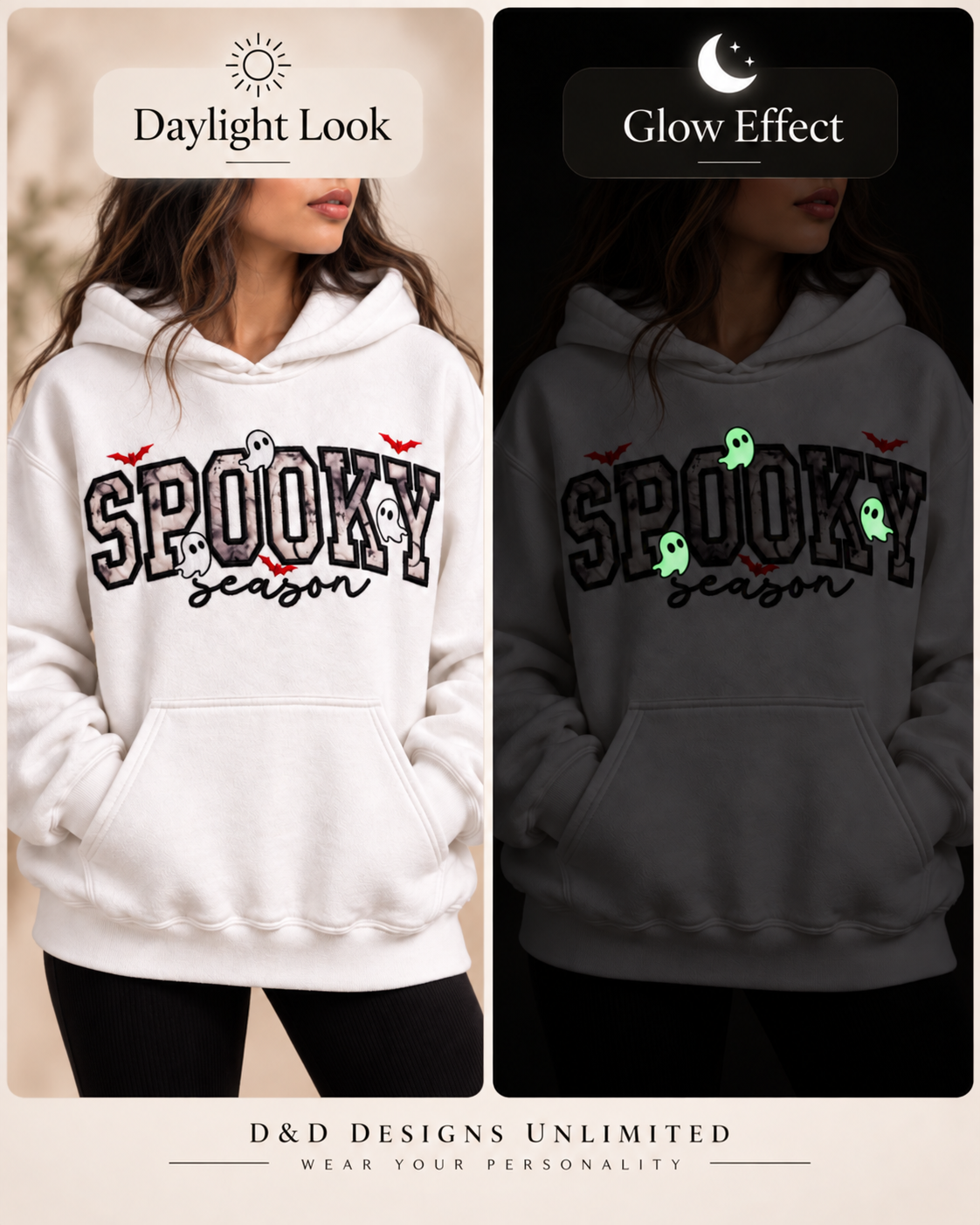 Spooky Season Glow-in-the-Dark Embroidered Appliqué Hoodie