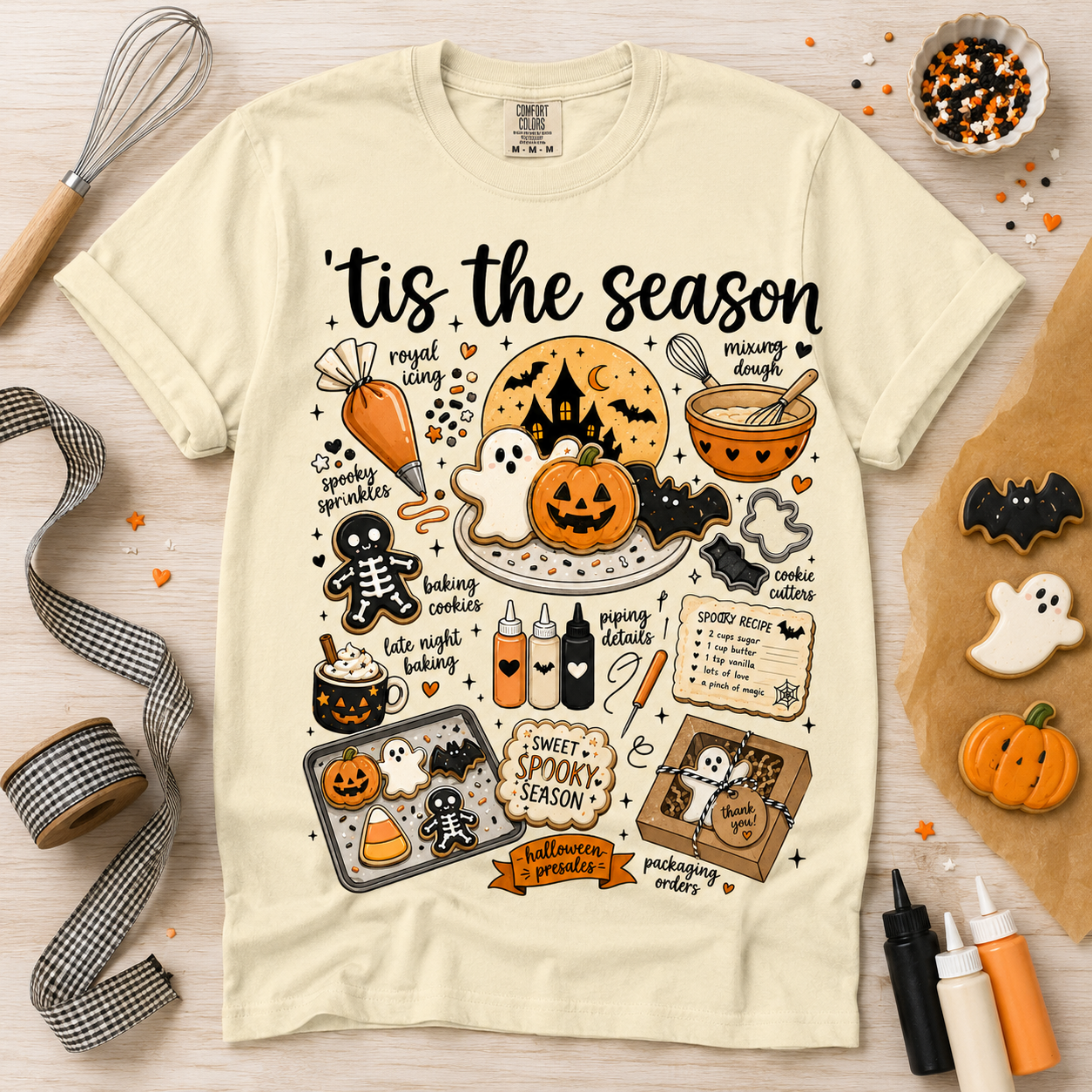 Halloween Baking Shirt Comfort Colors Tee Spooky Cookie Baker Gift Tis the Season Fall Graphic T Shirt