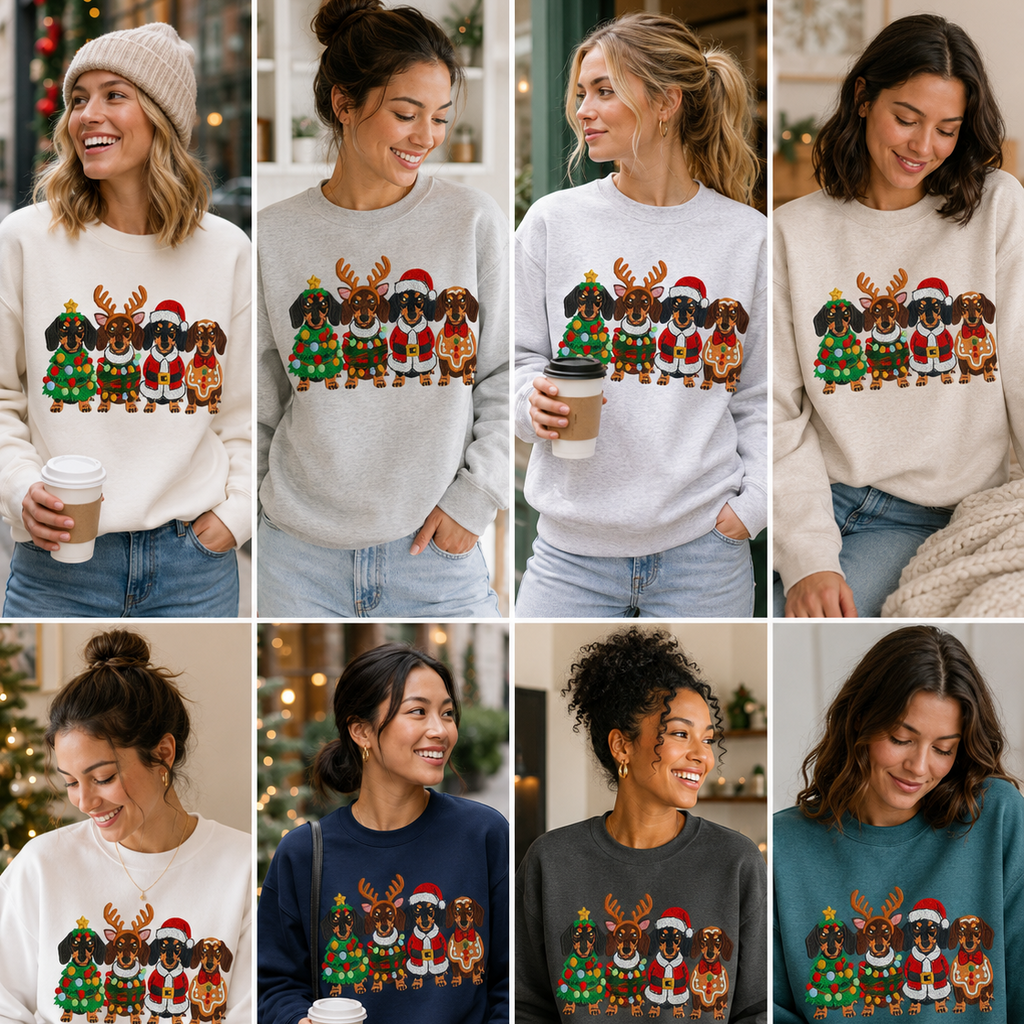 Embroidered Dachshund Christmas Sweatshirt Bella+Canvas