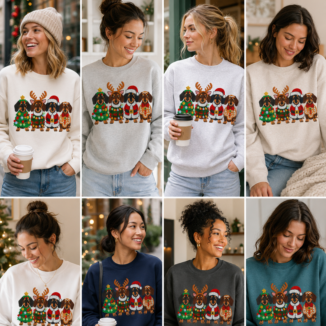 Embroidered Dachshund Christmas Sweatshirt Bella+Canvas