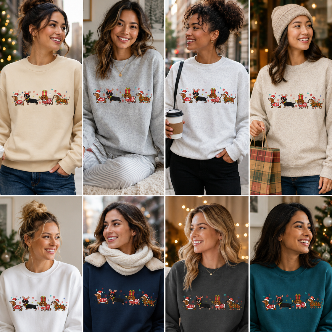 Embroidered Dachshund Christmas Sweatshirt Bella+Canvas