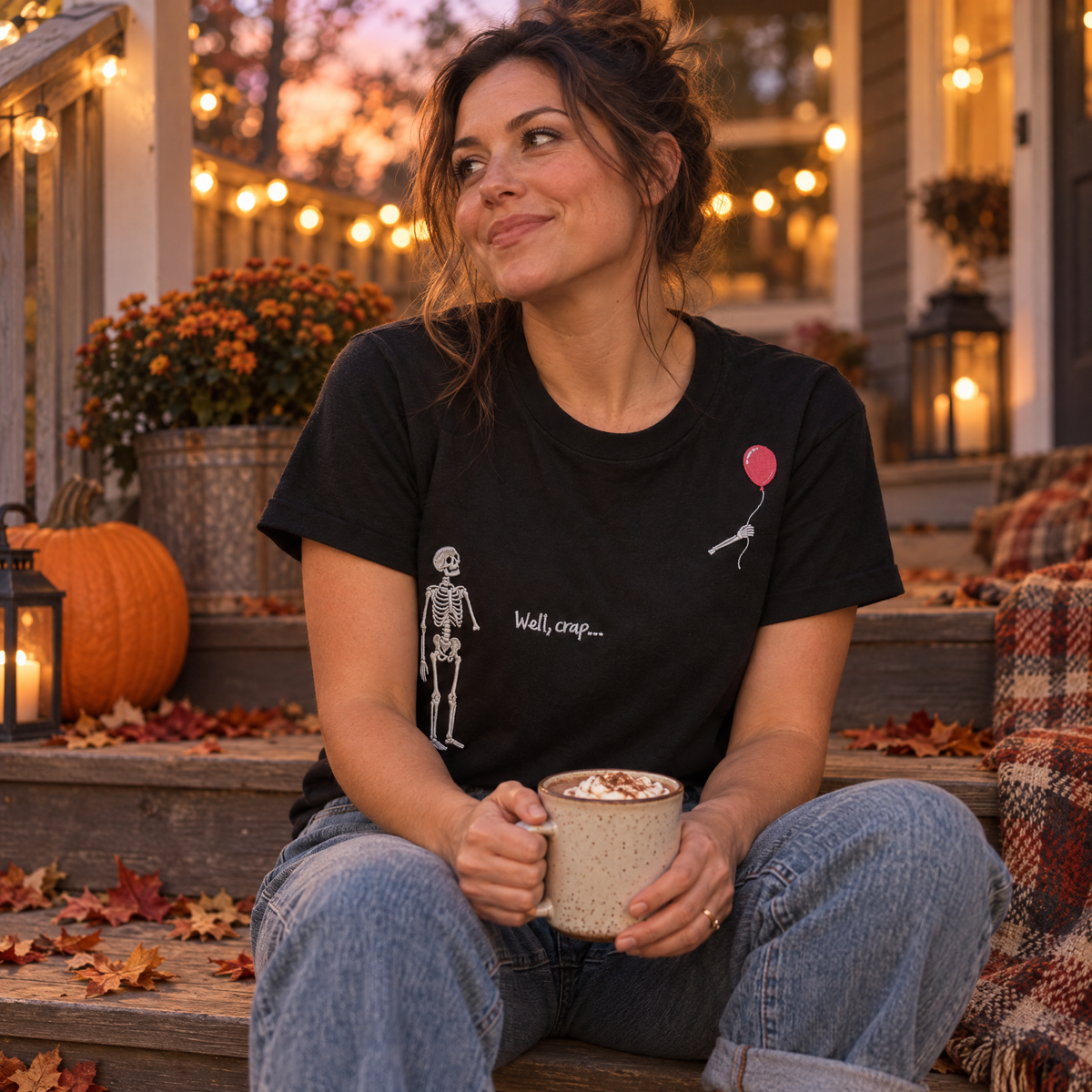 Well, Crap Glow-in-the-Dark Embroidered Skeleton T-Shirt — Heavyweight Unisex Tee
