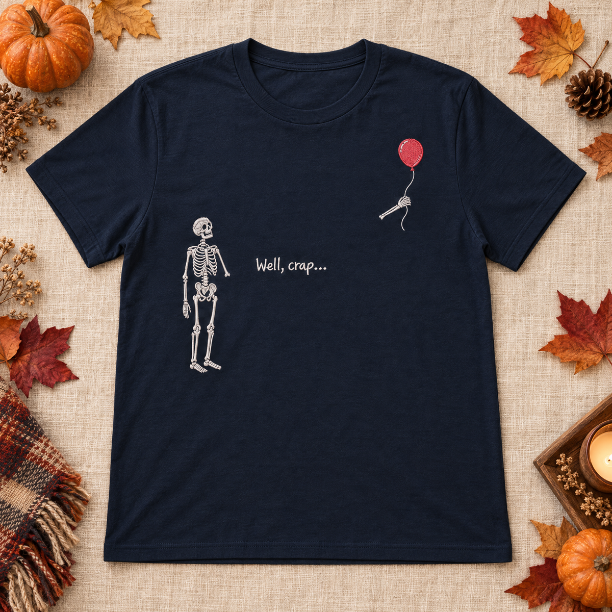 Well, Crap Glow-in-the-Dark Embroidered Skeleton T-Shirt — Heavyweight Unisex Tee