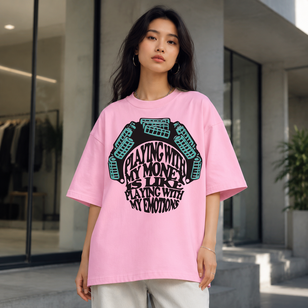 Pink Playing With My Money heavyweight graphic T-shirt mockup